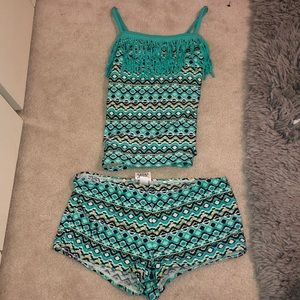 sz 14 lands end turquoise tankini set